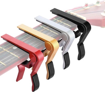 Mudder 4 Pcs Guitar Capo Aluminum Metal Universal, Black, Red, Silver, Gold 