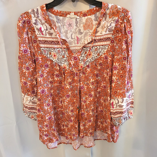 Jane Delancey Top Medium Orange Ditsy Floral Peasant Boho Cottagecore ...