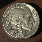 1936 Buffalo Nickel Coin KM# 134 Lot C9-250 Partial Horn Full Date Nice Grade