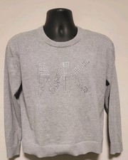 Michael Kors Womens Size M Clear Studded MK Logo Pullover Sweatshirt