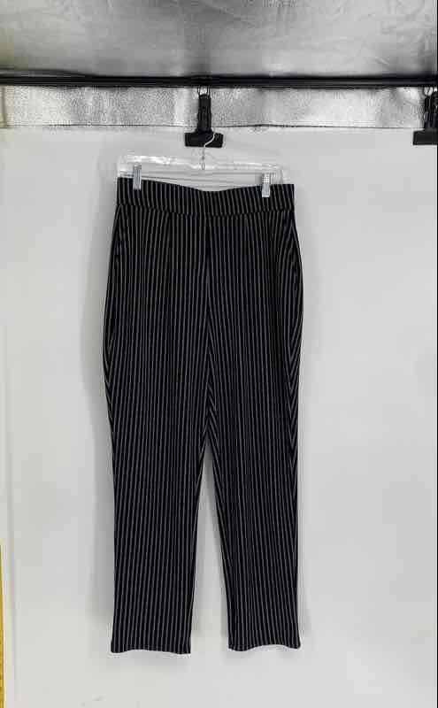 Hilary Radley Womens Black White Striped Flat Front Slim Fit Dress Pants Size M