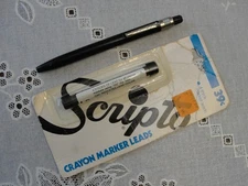 Vintage SCRIPTO Black Crayon Marker W/Sealed NOS Crayon Marker Leads