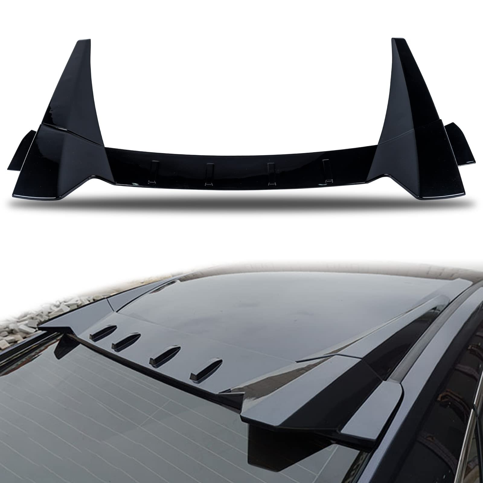 3Pcs Rear Window Roof Spoiler Wing Style Honda Civic 16-21 Sedan Glossy Black