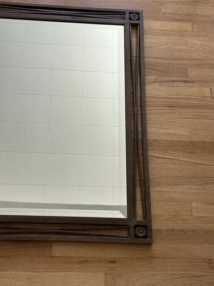 Industrial Style Metal Beveled Frame Wall Mirror 33in Minimalist Vanity Rustic - Image 2 of 4