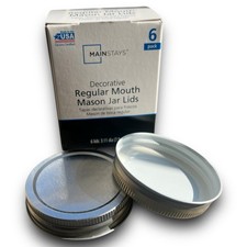 Mainstays - 6 pc Mason Jar Lids - Regular Mouth - Decorative - Silver White