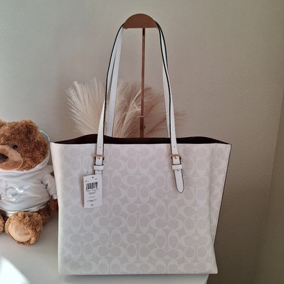 COACH 1665 Mollie Tote Bag In Signature Canvas & Leather Chalk