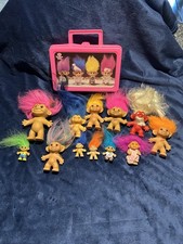 Vintage Lot Of Trolls With Case Ace, Russ Dam Uneeda Doll Co Treasure Trolls