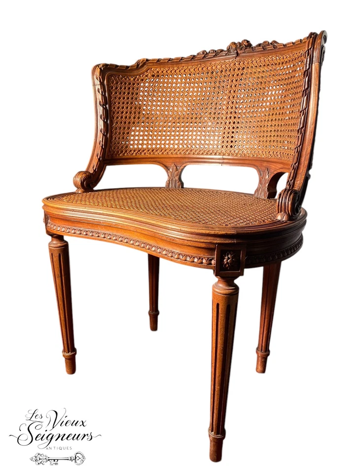 19-е АНТИКВАРНОЕ ФРАНЦУЗСКОЕ КРЕСЛО РУЧНОЙ РАБОТЫ ИЗ КРАСНОГО ДЕРЕВА PETIT BERGERE CANNE LOUIS XVI - Изображение 2 из 4