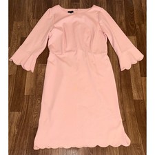Talbots Petite Pink Scalloped Sheath Dress 3/4 Bell Sleeve 8P VN1953