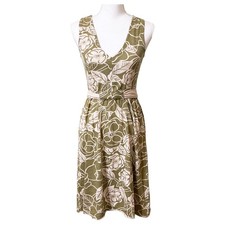 Banana Republic Stretch Knit Floral Dress XS Olive Green Sleeveless Cotton