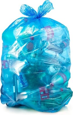 Recycling Trash Bags 55 Gallon (50 count w/Ties) Large Blue Plastic Garbage