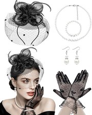 1920s Vintage Fascinators Hat Set for Women Tea Party Hats Feather Headband L...