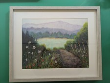 Framed Soft Pastel Hand Embellished Print From Original. Wild Flower Countryside