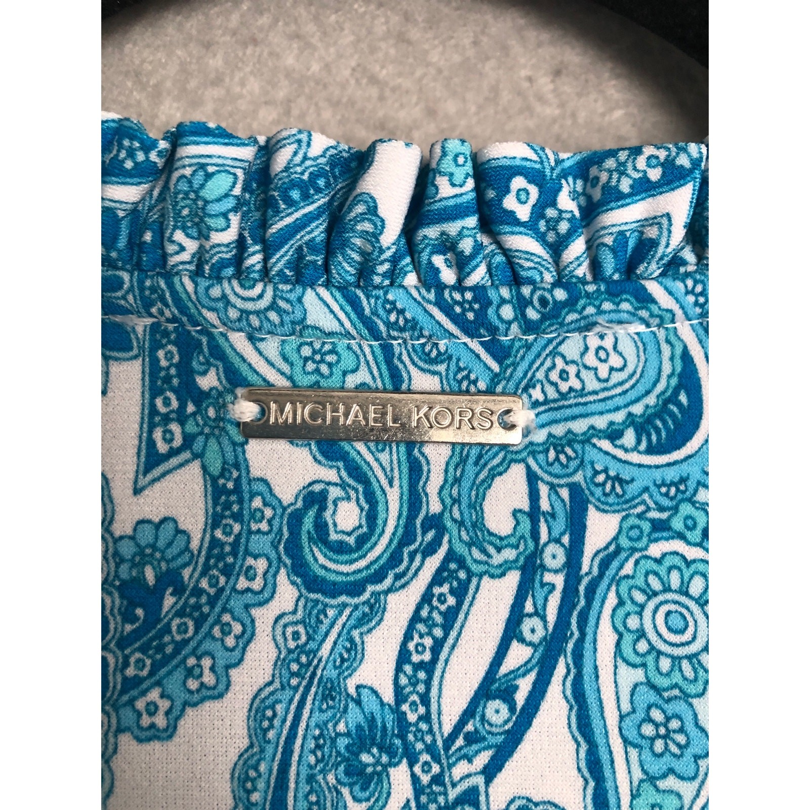 Michael Michael Kors Shift Dress Women's 1X Paisley Ruffle V-Neck Blue thumbnail 6