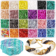 Bugle Beads, Multicolored Glass Tube Small Long Beads for DIY Bracelet Necklaces