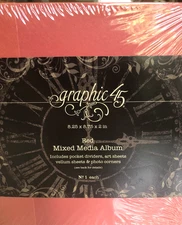 Graphic 45 Retired HTF Mixed Media Album Red Canvas Cover 8 x 8 Pockets, Vellum