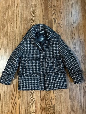 Apparis Black Tweed Pattern Jacket Small GlitterAccent Slit Pockets Collared Zip