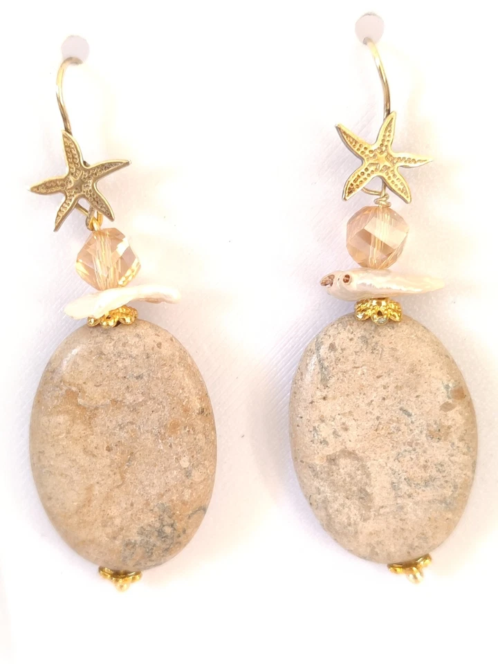 orecchini donna In Argento, Pietre Naturali Safari, Perle E Cristalli Gialli - Immagine 2 di 3