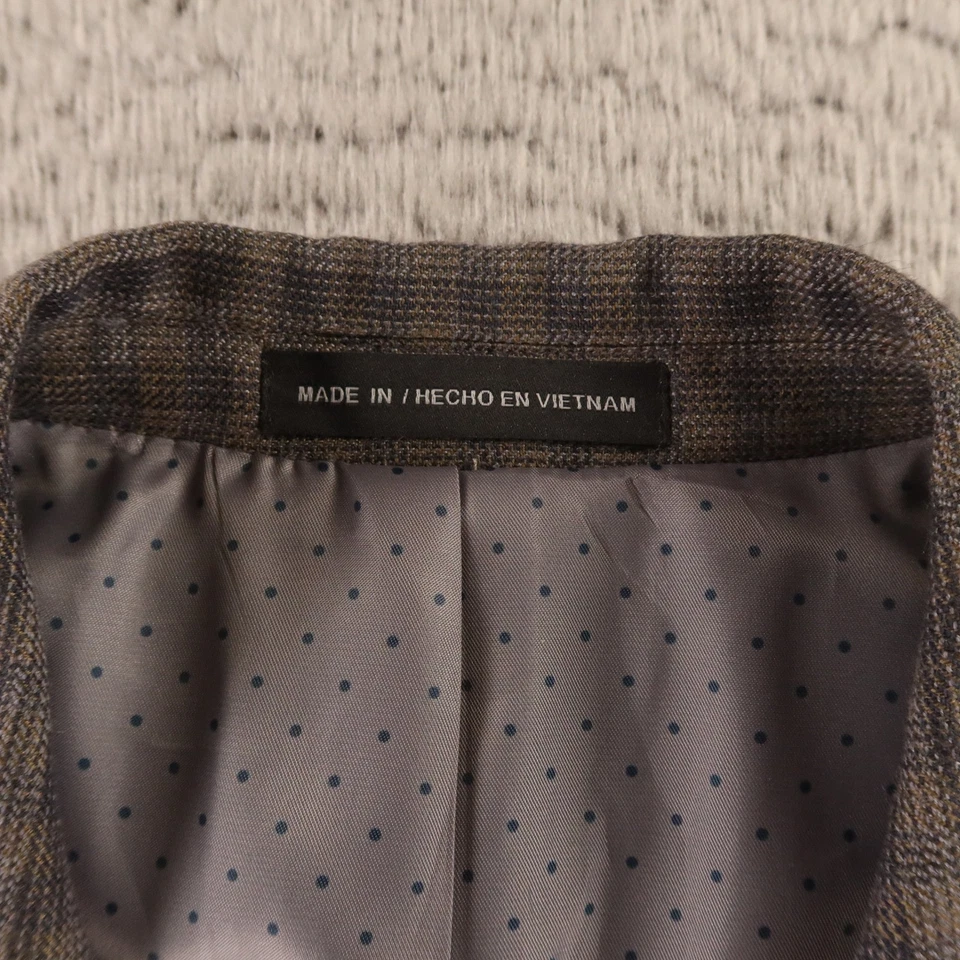 Perry Ellis Jacket M 40R Brown Check Plaid Wool Blend Blazer Sport Coat - Image 3 of 4