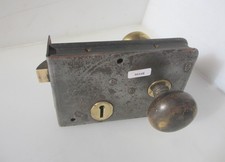 Antique Iron Door Latch Rim Lock Old Victorian Brass Knobs Handles - NO KEY