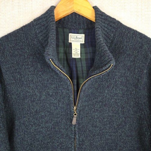 L.L. BEAN Mens Heavyweight 100% Wool Sweater Jacket Blackwatch Size Large Blue - Picture 13 of 16