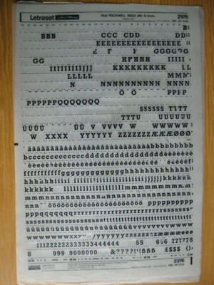 0,1 x Letraset Upp/Low Case & Num ROCKWELL BOLD 391 24pt 6,2mm Bogen 2976 (kg)