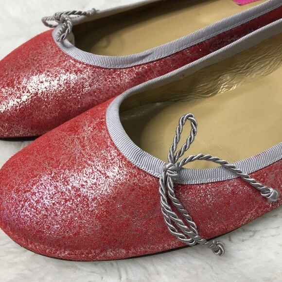 Bailarina plana London Sole para mujer roja metálica talla 40 punta redonda con lazo Foto 4 de 4