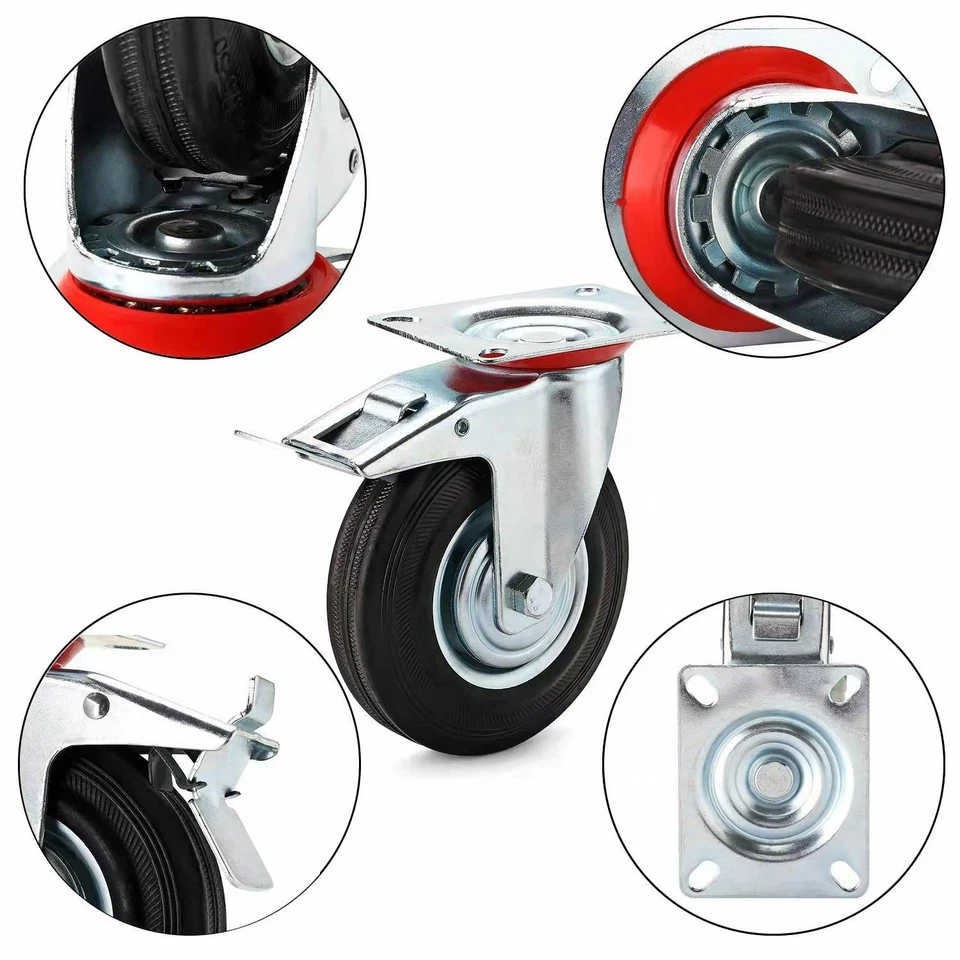 set 4 Ruote Per Carrello Rotella75 mm (2 Girevoli + 2 Girevoli +Freno)per mobili - Immagine 4 di 4