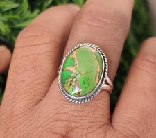 Green Copper Turquoise Ring 925 Silver Jewelry Gift For Her All Size Size