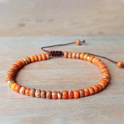 Natural Orange Jasper Stone Dainty Bracelet Orange Gemstone bracelet Minimalist`