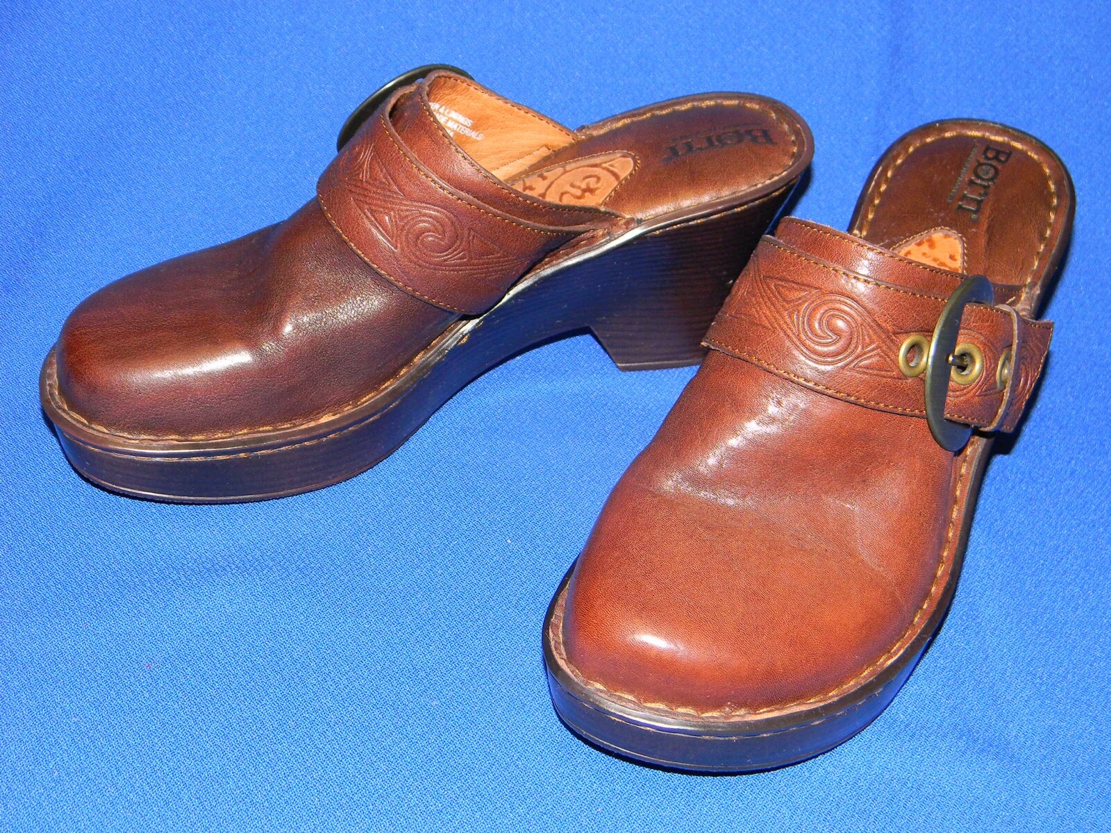 PANTOFOLA D’ORO Sandali con zeppa BORN slide marrone fibbia ottone slip on mules zoccoli donna taglia 11