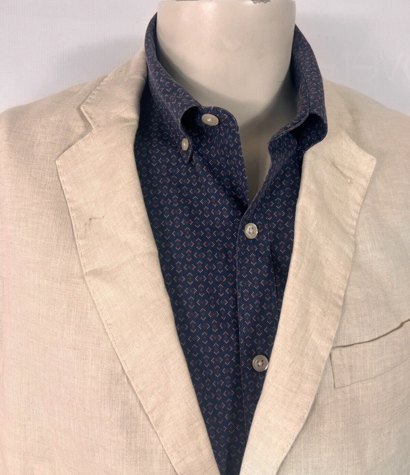 Chaqueta Abrigo Deportivo Tasso Elba 10% LINO Marfil 2 Botones Transpirable Para Hombre 46R Foto 3 de 4