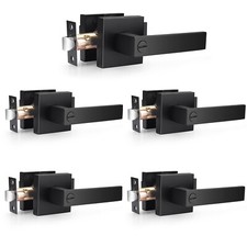 Probrico 5 Pack Black Square Door Handles Zinc Heavy Duty Privacy Lever Keyless