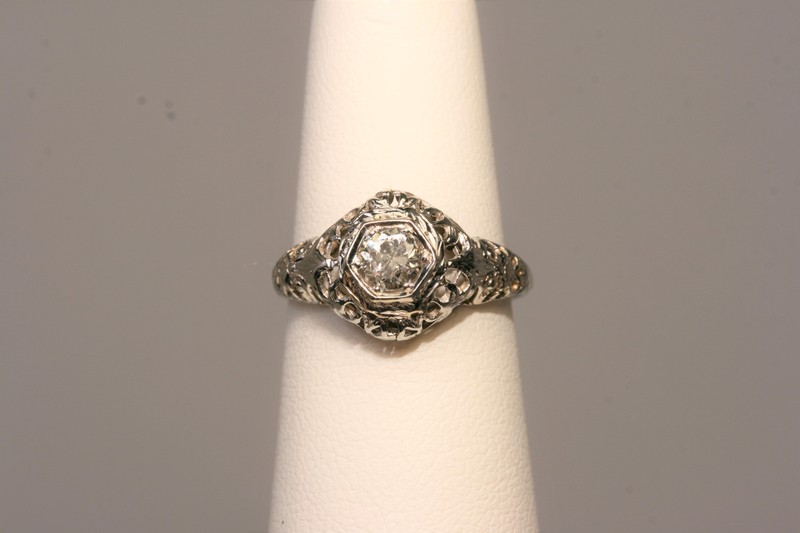 .35 CARAT RING WITH OLD EUROPEAN CUT DIAMOND SOLITAIRE IN 18K WHITE GOLD ! WOW !