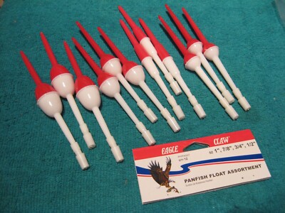 12 Pack Eagle Claw Panfish Float Assortment 1'' 7/8'' 3/4'' 1/2'' Fishing Bobbers