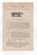 1893 WHITNEYS PATENT STAVE SAWING MACHINE PRICE LIST FLYER WINCHENDON MA