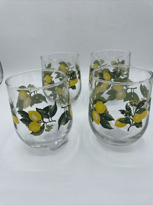 4 Lemon Stemless Wine Glasses Drinking Glass Summer Al Fresco Tuscany  16.8oz