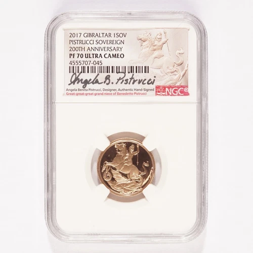 2017 Gibraltar Gold 1 Sovereign Pistrucci NGC PF70 Ultra Cameo
