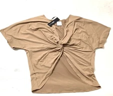 FASHION NOVA Don’t Get This Twisted Shortsleeve Top Pant Set Size S Tan Beige