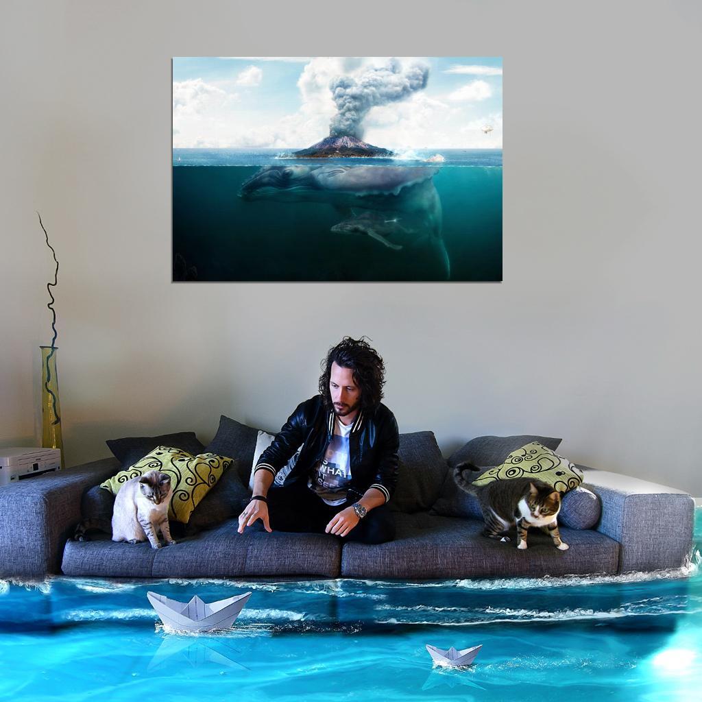 V2004 Giant Whale Sea Volcano Fantasy Art Animal Nature WALL