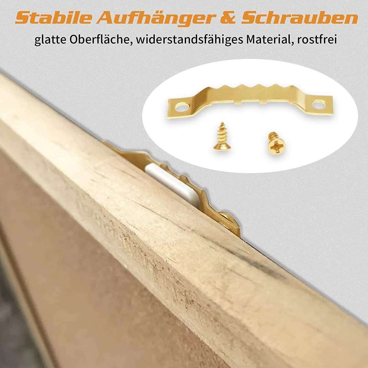 100 Kleine Sägezahn-Aufhänger + 200 Schrauben (Gold) – Für Bilderrahmen, Holztafeln, DIY-Projekte, Stabil Und Einfach Zu Montieren