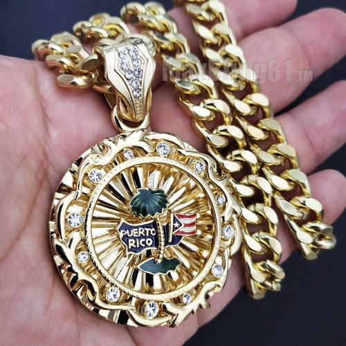 "Collar de circonio cúbico de palmera de Puerto Rico y 18"" ~ 30"" collar de cadena cubana - Imagen 11 de 19