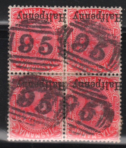 Tasmania Australia #65 Used Block of 4 with "95" Numeral Cancel, Scott CV $100