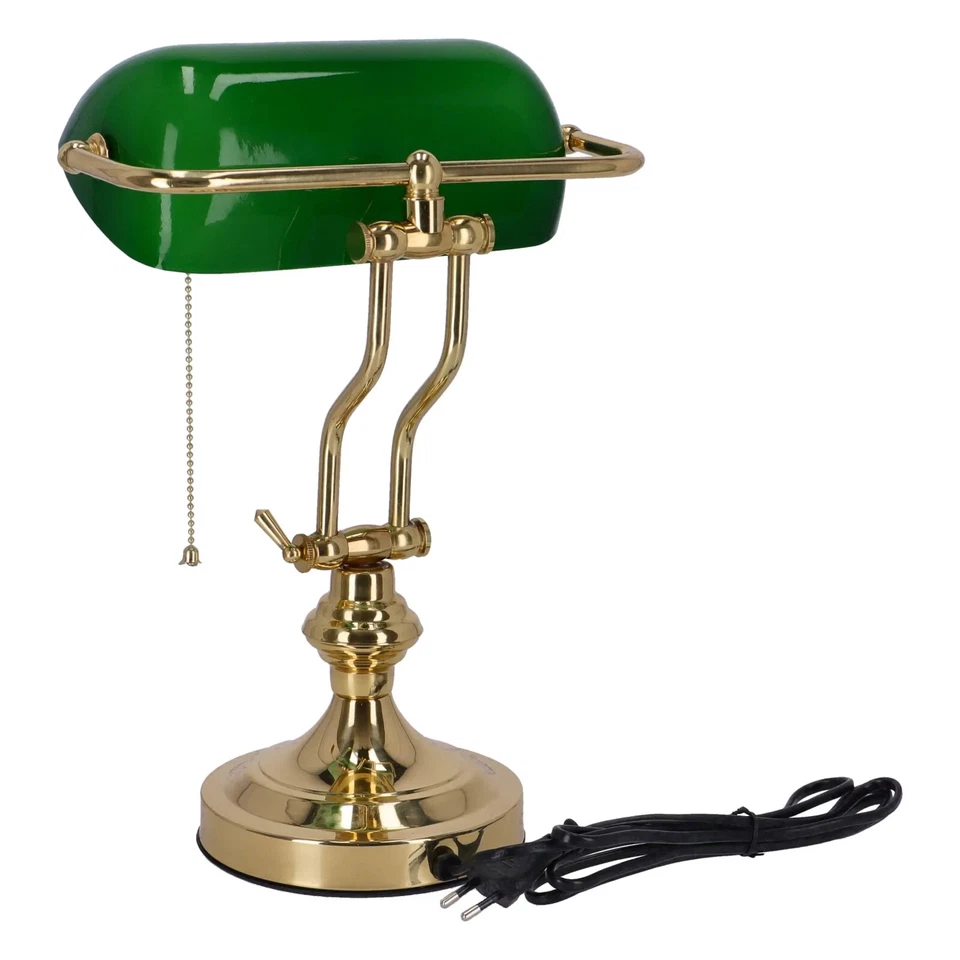 Lampe De Bureau Ministère Anglais En Laiton Avec Verre À Tuiles Vert - Photo 3/4