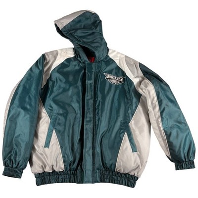 NFL Philadelphia Eagles Hooded Puffer Jacket Teal Silver Mens XL Vintage Relaxed