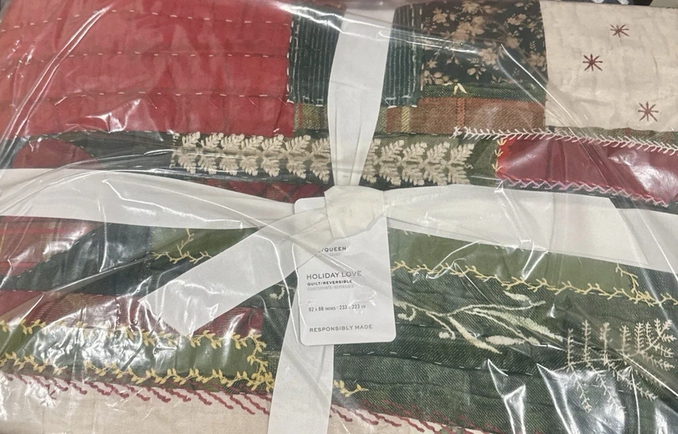 Pottery Barn HOLIDAY love FULL QUEEN edredón Navidad vacaciones patchwork! ¡NUEVO! Foto 2 de 4