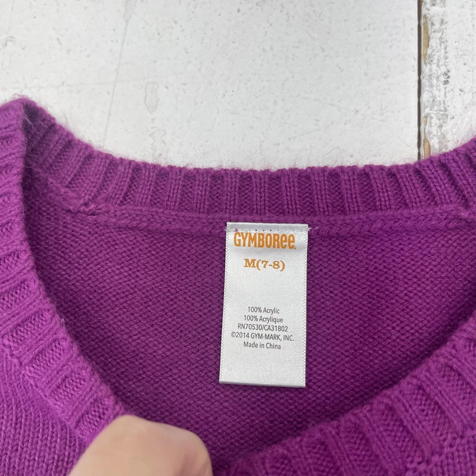 Suéter Gymboree Niñas Mediano 7-8 Púrpura Corazón Bobble Tejido Pullover Cuello Redondo Foto 3 de 4