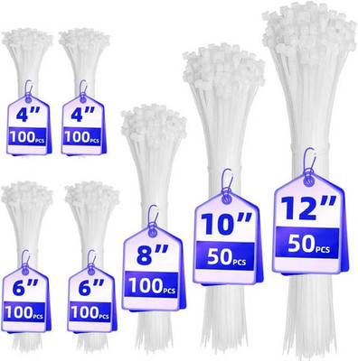 Cable Zip Ties,600 Piece Self-Locking Nylon Cableties,Assorted Sizes 4+6+8+10+12