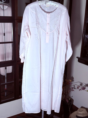 FRAGO Women's Cotton Embroidered Long Nightgown Pink Long Sleeve NEW