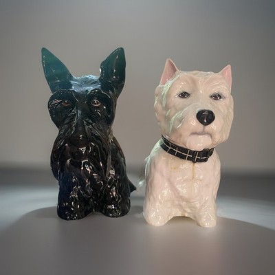 1970 Black & White Scotch Whisky Decanter Figurines  Dog Pair Royal Adderley